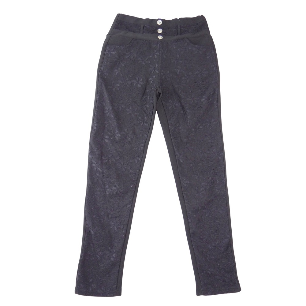 Cover Charge Black Floral Lace Overlay Leggings High‎ Waisted Button Detail